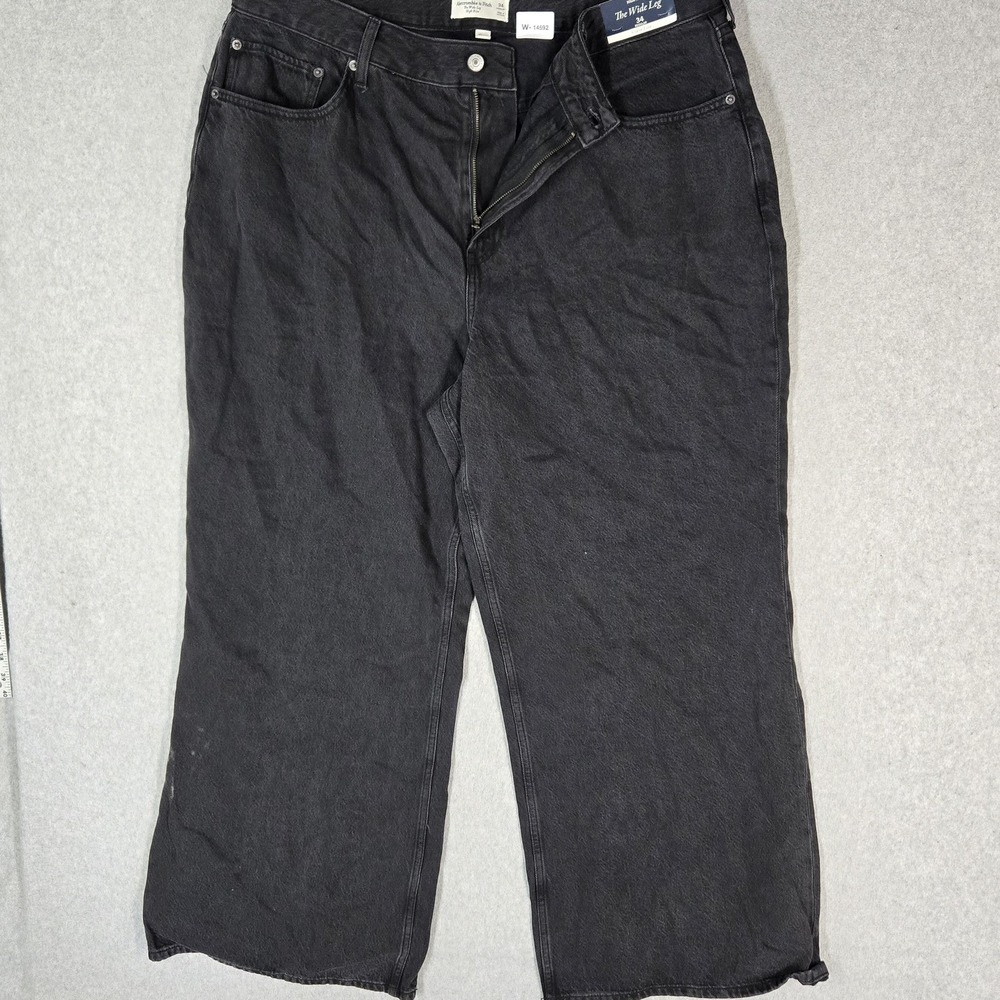 Abercrombie & Fitch Women Jeans 34 Black Denim The Wide Leg High Rise 28" Inseam